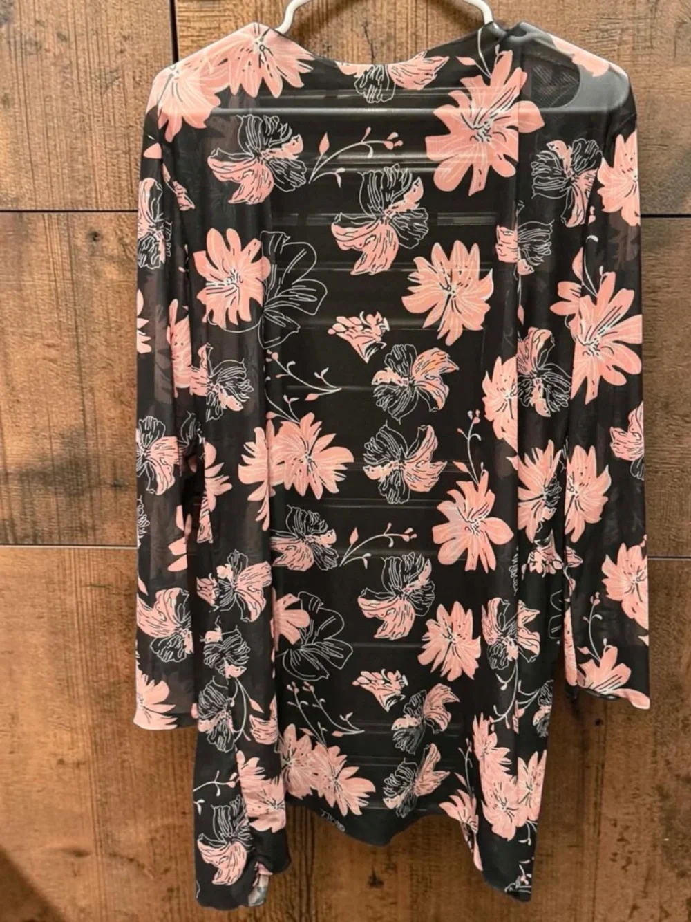 Floral Open-Front Kimono - Black & Blush XL